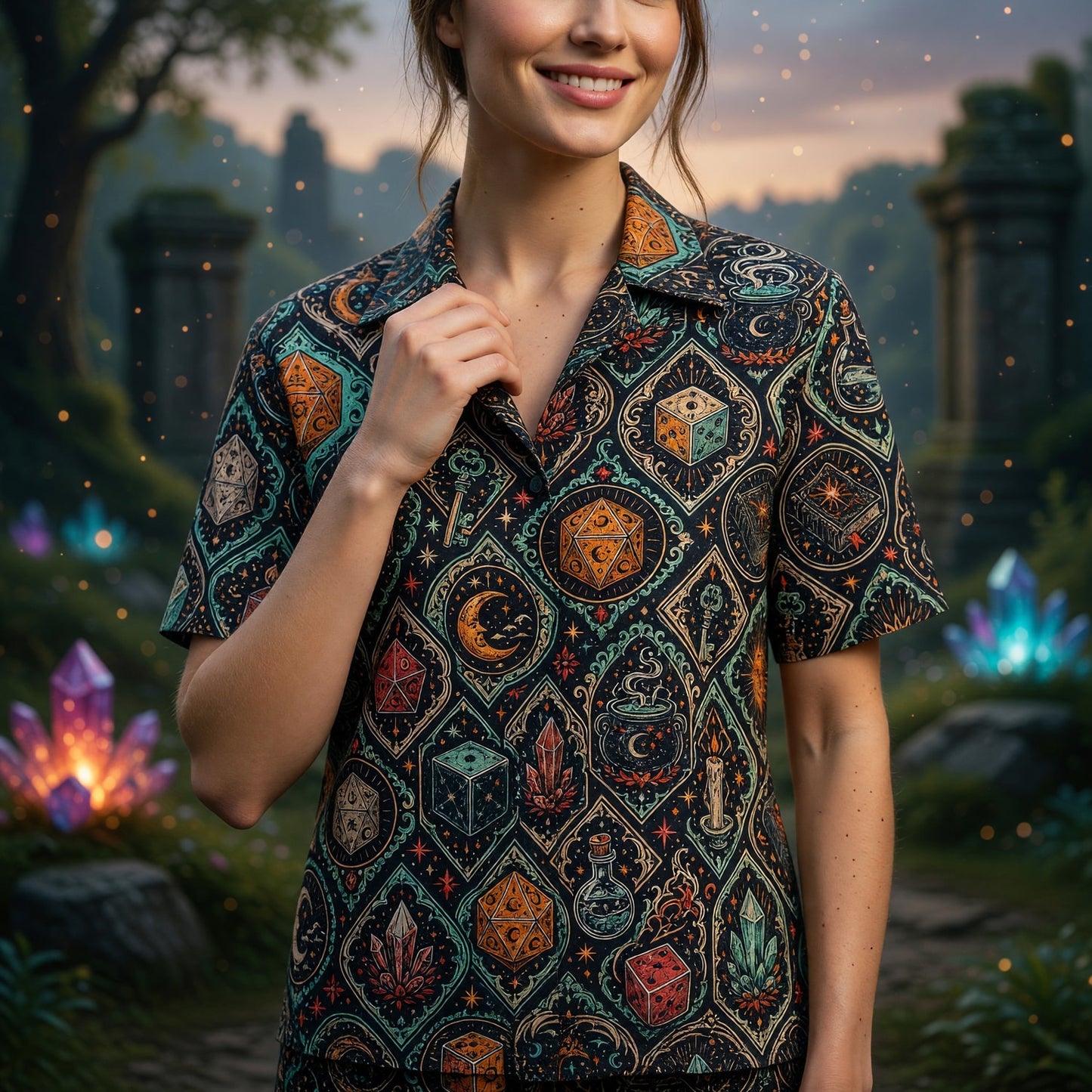Fantasy Dungeon Mystic Hawaiian Shirt - Witchy RPG Dice Pattern