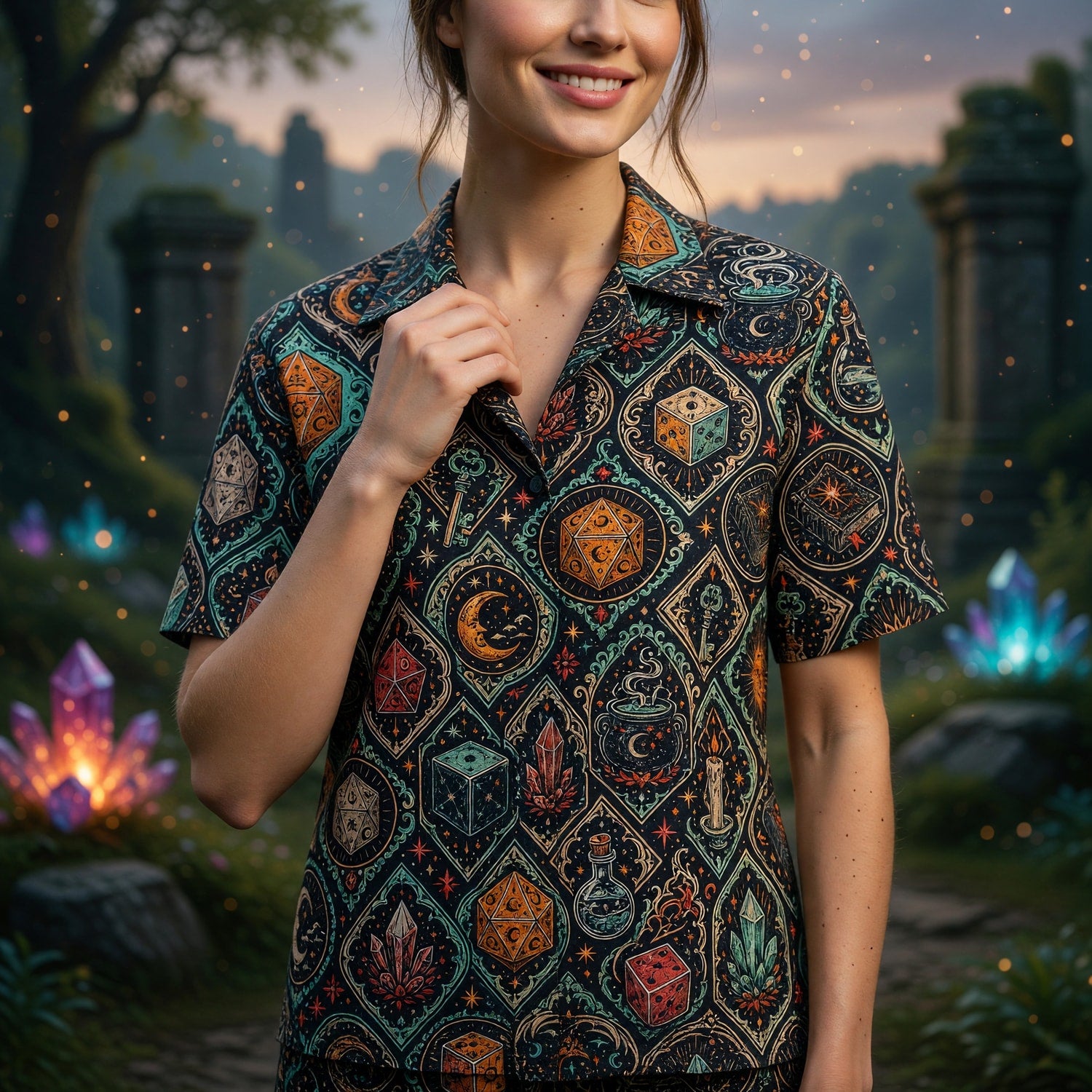 Fantasy Dungeon Mystic Hawaiian Shirt - Witchy RPG Dice Pattern