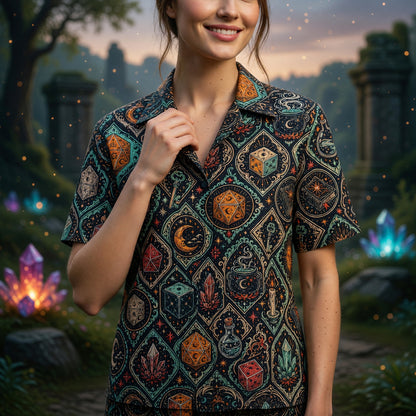 Fantasy Dungeon Mystic Hawaiian Shirt - Witchy RPG Dice Pattern