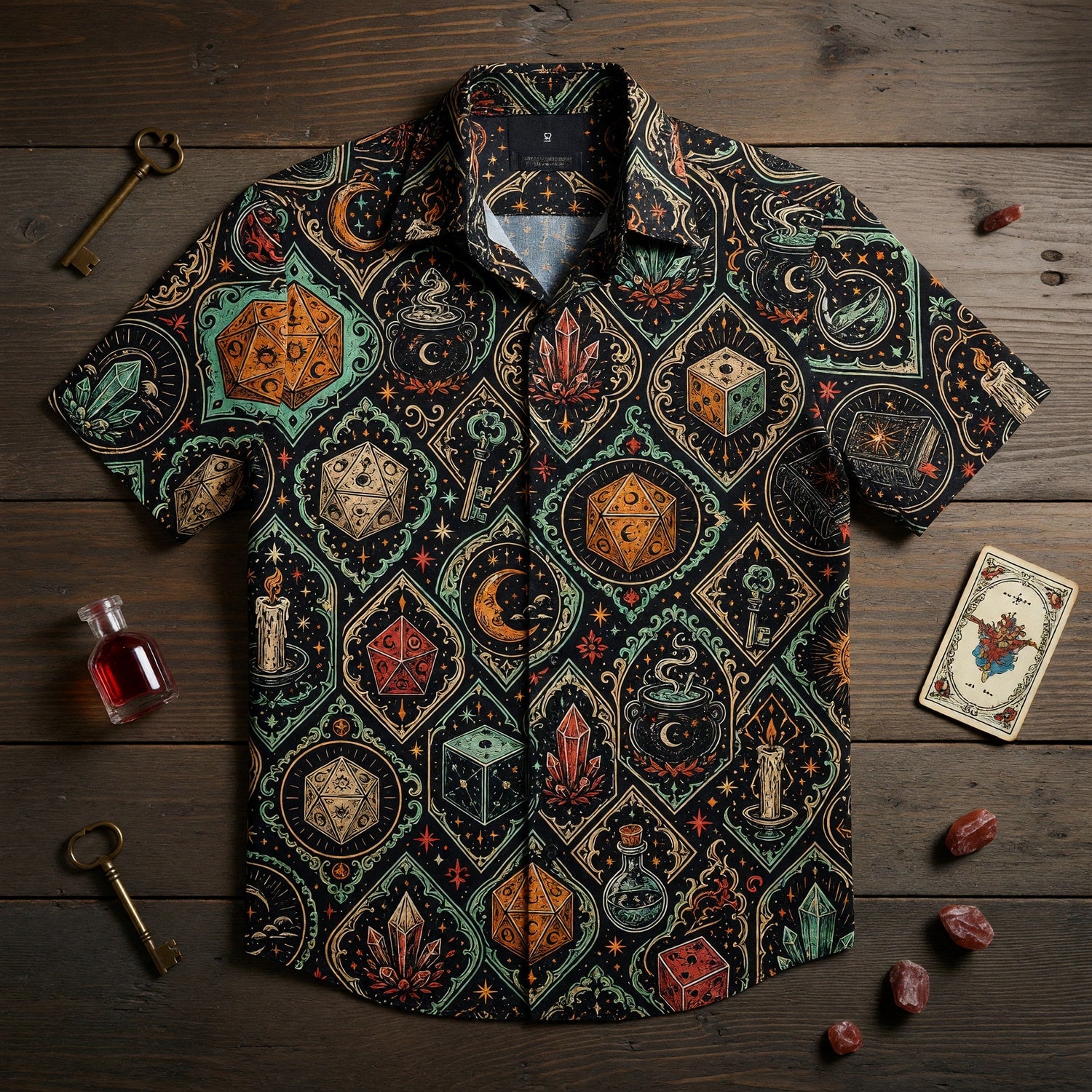 Fantasy Dungeon Mystic Hawaiian Shirt - Witchy RPG Dice Pattern