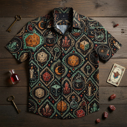 Fantasy Dungeon Mystic Hawaiian Shirt - Witchy RPG Dice Pattern
