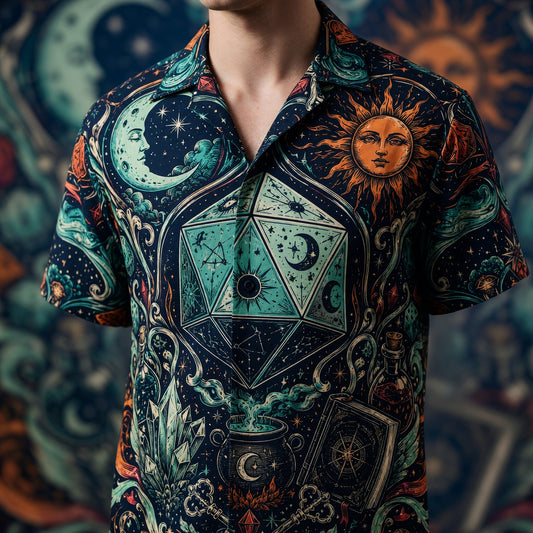 Celestial Dice Hawaiian Shirt - Mystic Fantasy RPG Apparel