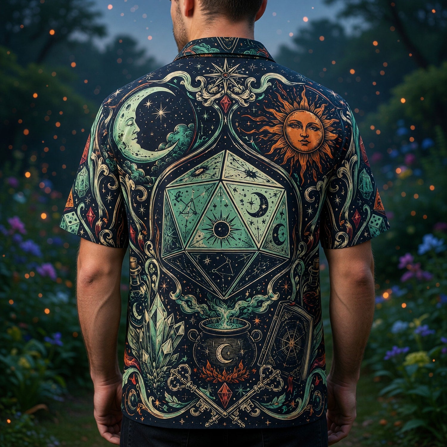Celestial Dice Hawaiian Shirt - Mystic Fantasy RPG Apparel