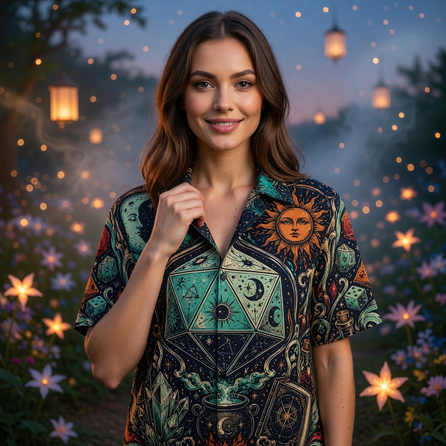Celestial Dice Hawaiian Shirt - Mystic Fantasy RPG Apparel