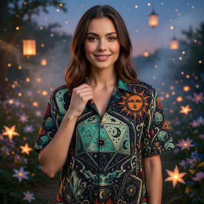 Celestial Dice Hawaiian Shirt - Mystic Fantasy RPG Apparel
