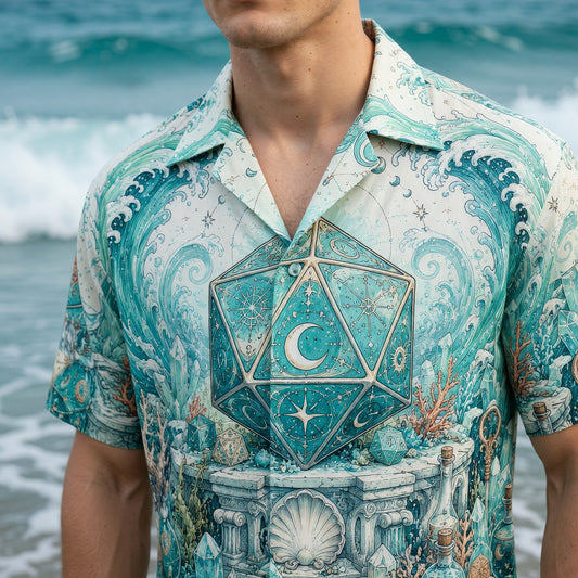 Celestial Ocean D20 Hawaiian Shirt - Mystic Fantasy Dice