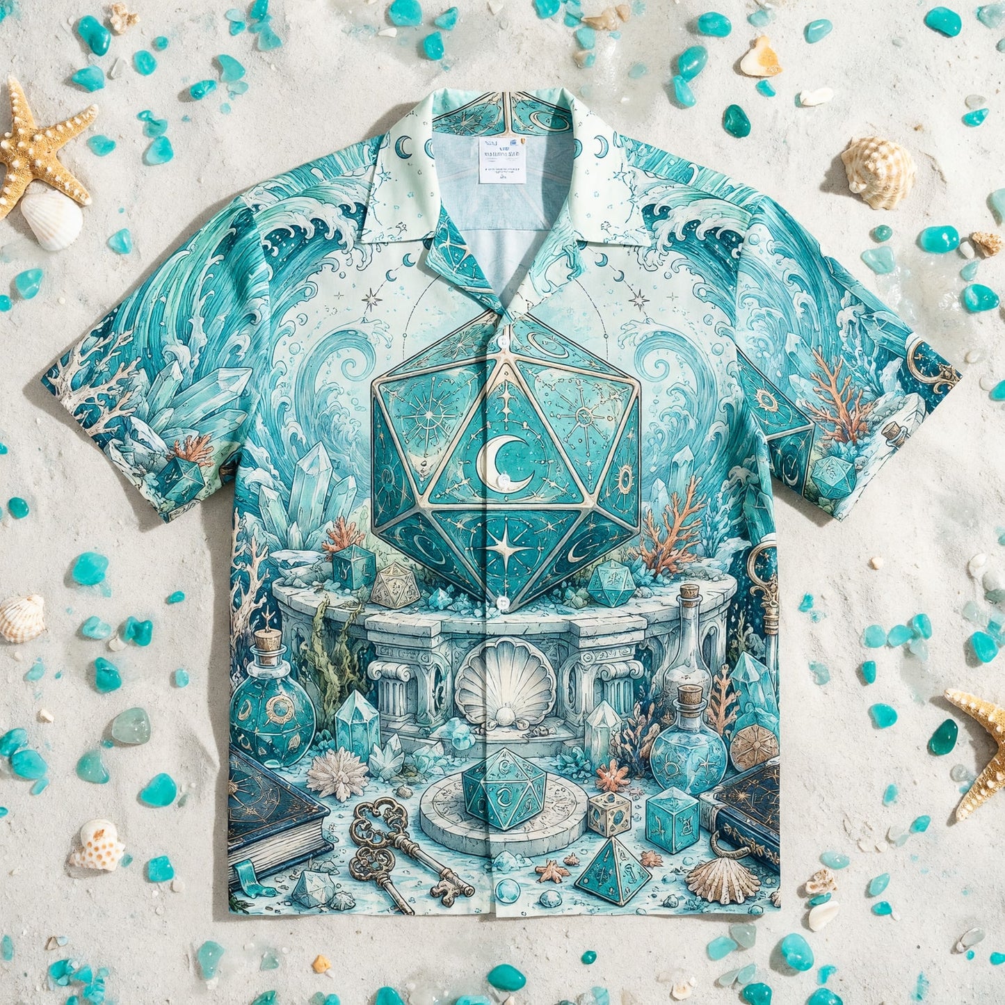 Celestial Ocean D20 Hawaiian Shirt - Mystic Fantasy Dice