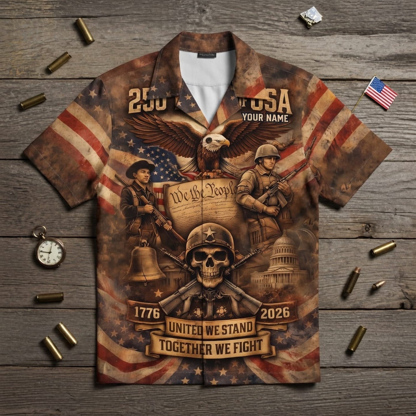 USA 250th Anniversary Veteran Hawaiian Shirt - Personalized United We Stand Patriotic - HWJOYCHU6