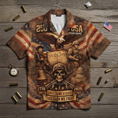 USA 250th Anniversary Veteran Hawaiian Shirt - Personalized United We Stand Patriotic - HWJOYCHU6