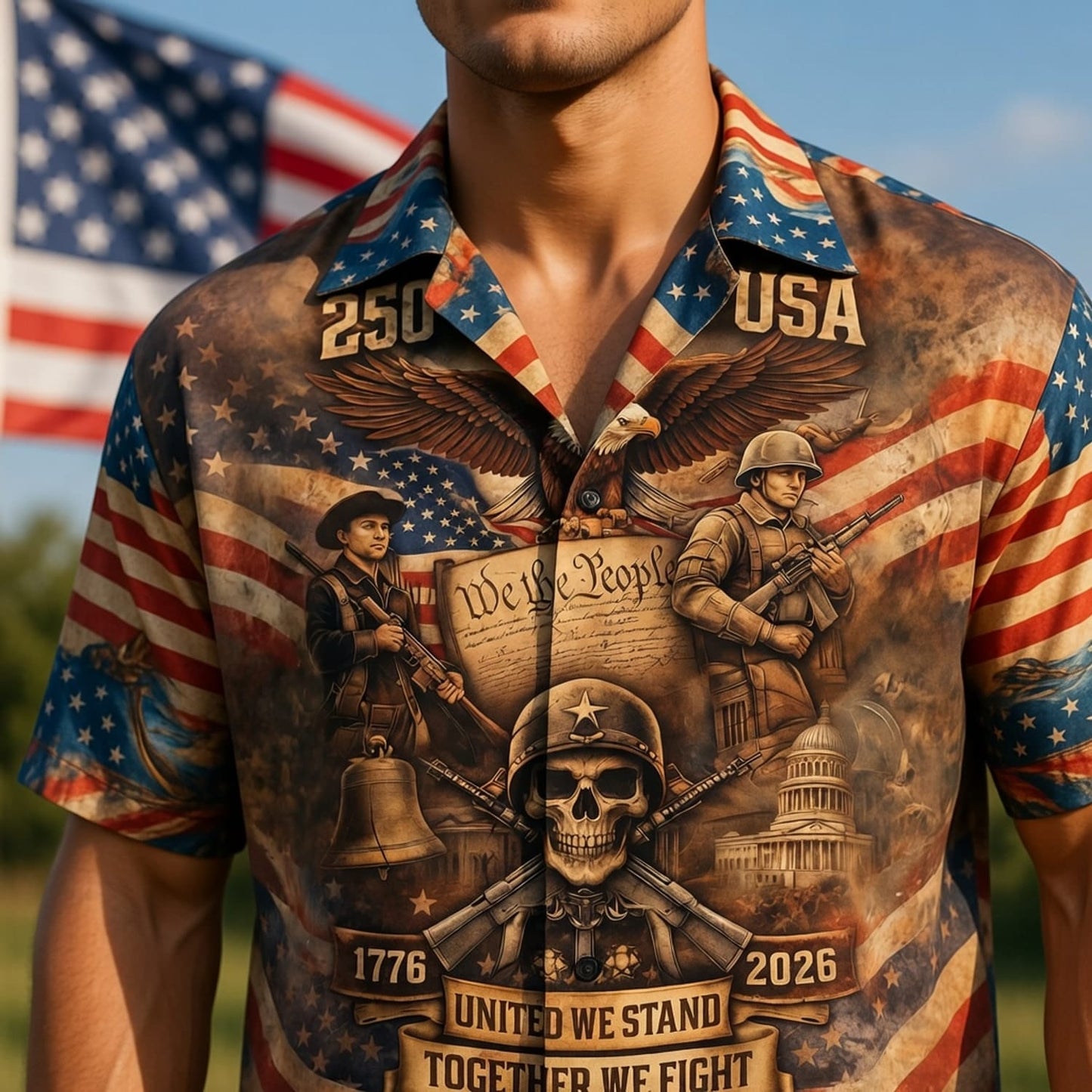USA 250th Anniversary Veteran Hawaiian Shirt - Personalized United We Stand Patriotic - HWJOYCHU6