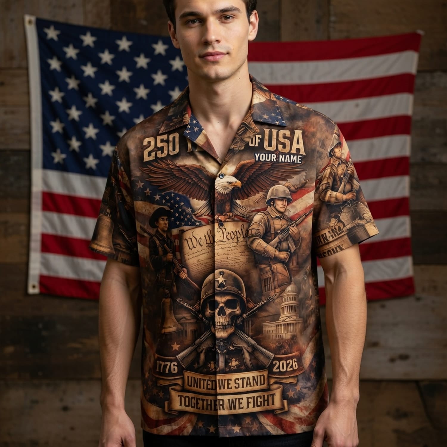 USA 250th Anniversary Veteran Hawaiian Shirt - Personalized United We Stand Patriotic - HWJOYCHU6