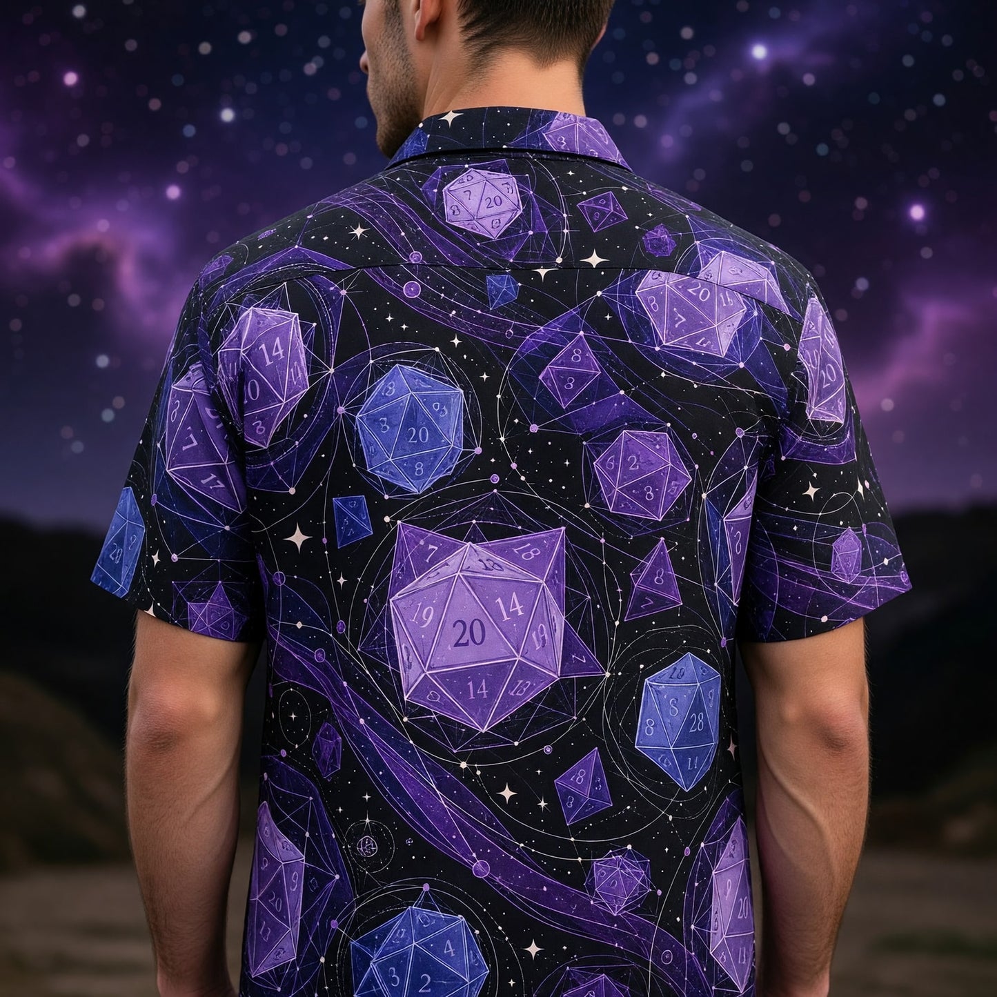Cosmic Dice Hawaiian Shirt - Galaxy Space RPG Apparel