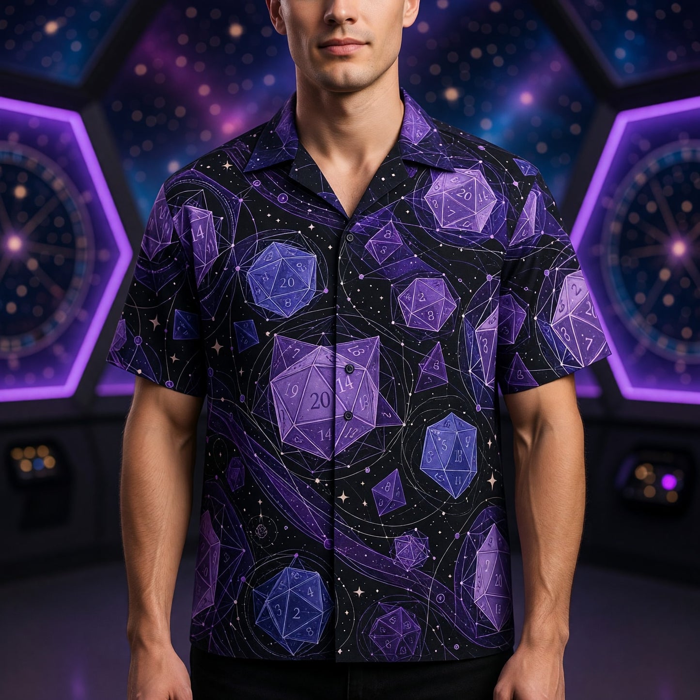 Cosmic Dice Hawaiian Shirt - Galaxy Space RPG Apparel