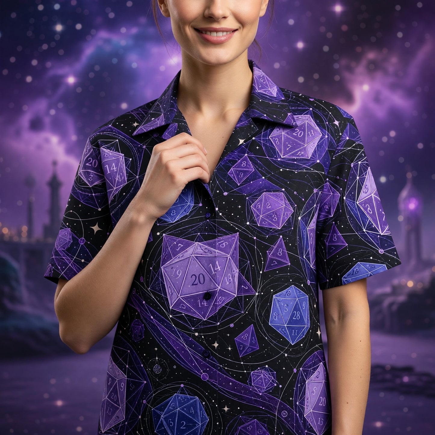 Cosmic Dice Hawaiian Shirt - Galaxy Space RPG Apparel