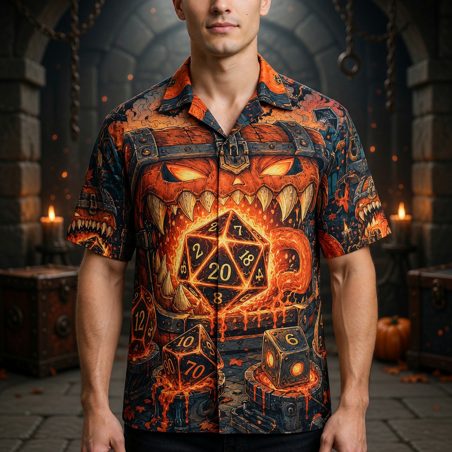 Halloween Dice Hawaiian Shirt - Spooky RPG Gaming Apparel