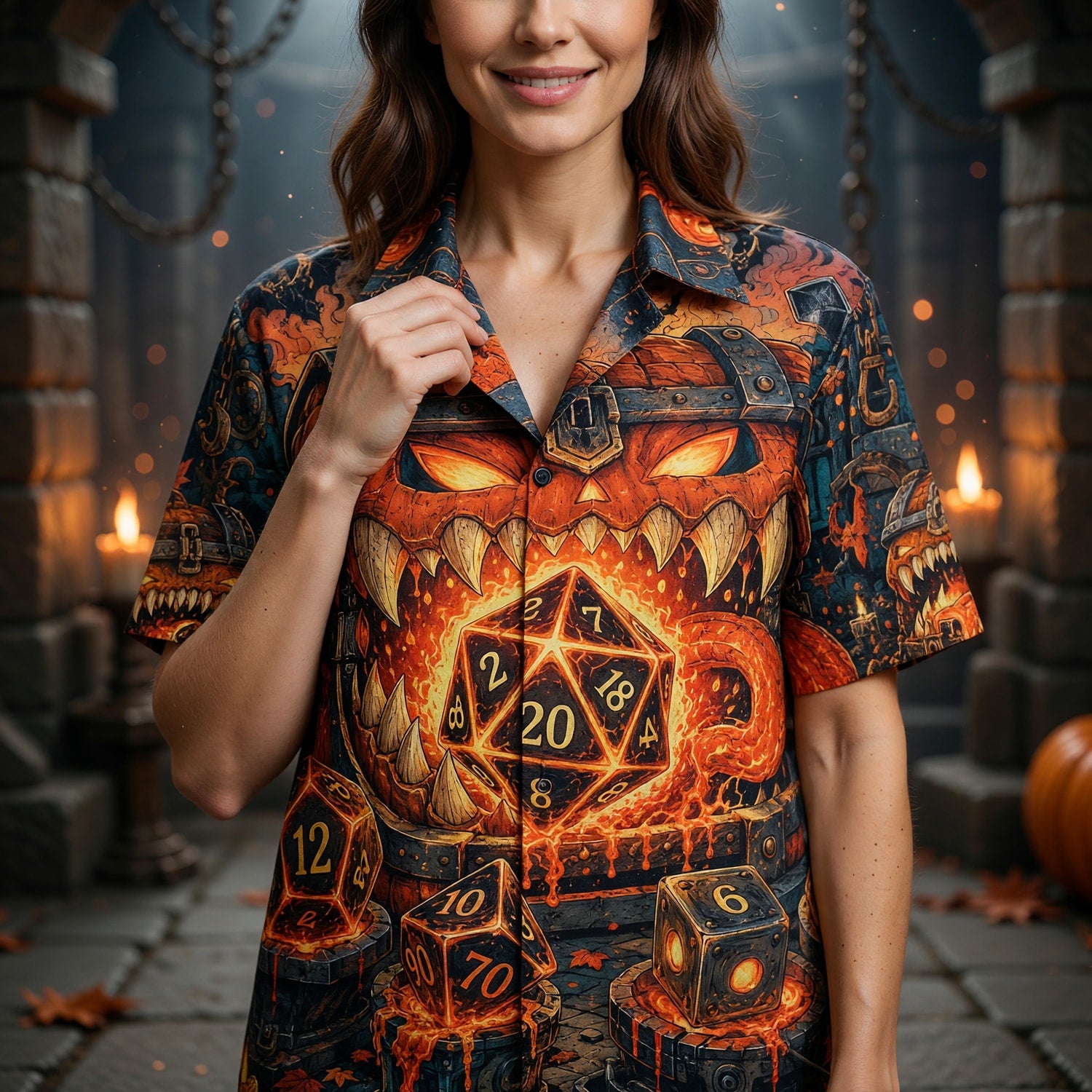 Halloween Dice Hawaiian Shirt - Spooky RPG Gaming Apparel
