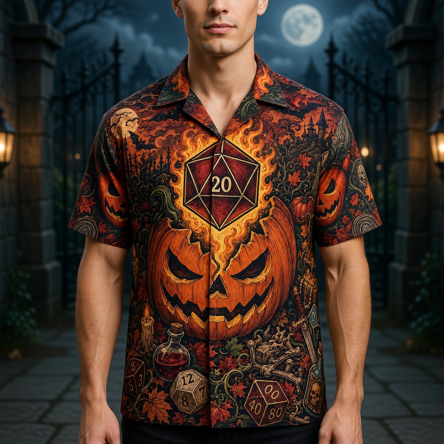 Halloween Hawaiian Shirt - Spooky D20 Dice RPG Apparel