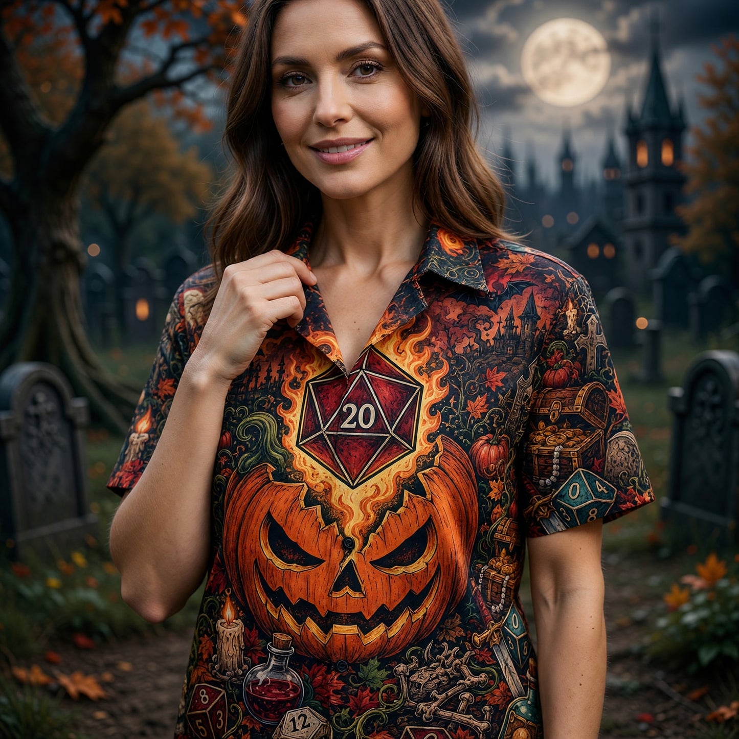 Halloween Hawaiian Shirt - Spooky D20 Dice RPG Apparel