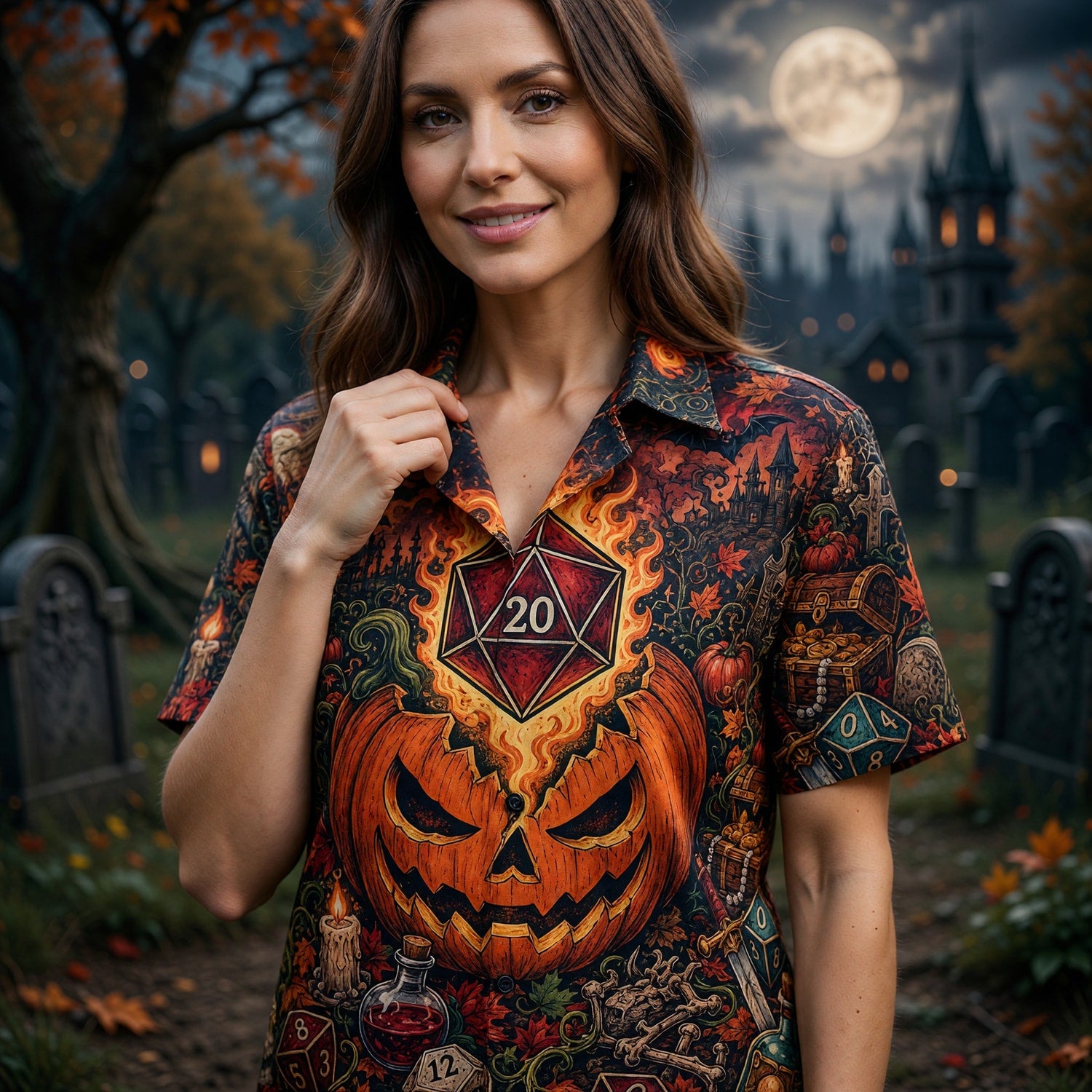 Halloween Hawaiian Shirt - Spooky D20 Dice RPG Apparel