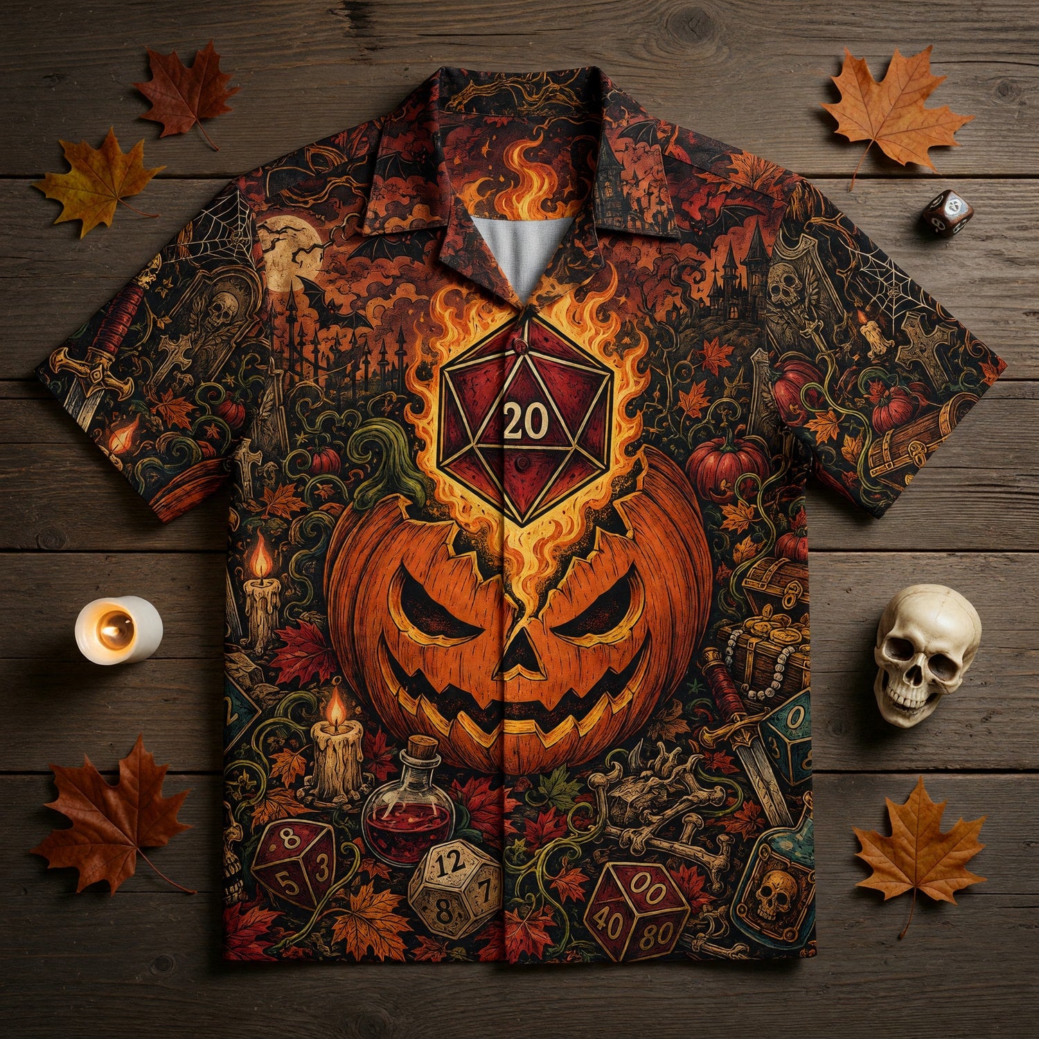 Halloween Hawaiian Shirt - Spooky D20 Dice RPG Apparel