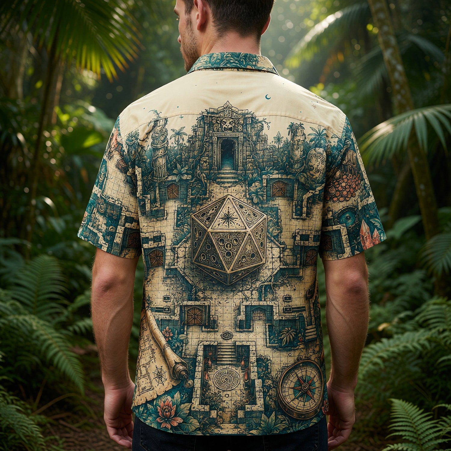 Ancient Temple Dice Hawaiian Shirt - Fantasy RPG Adventure