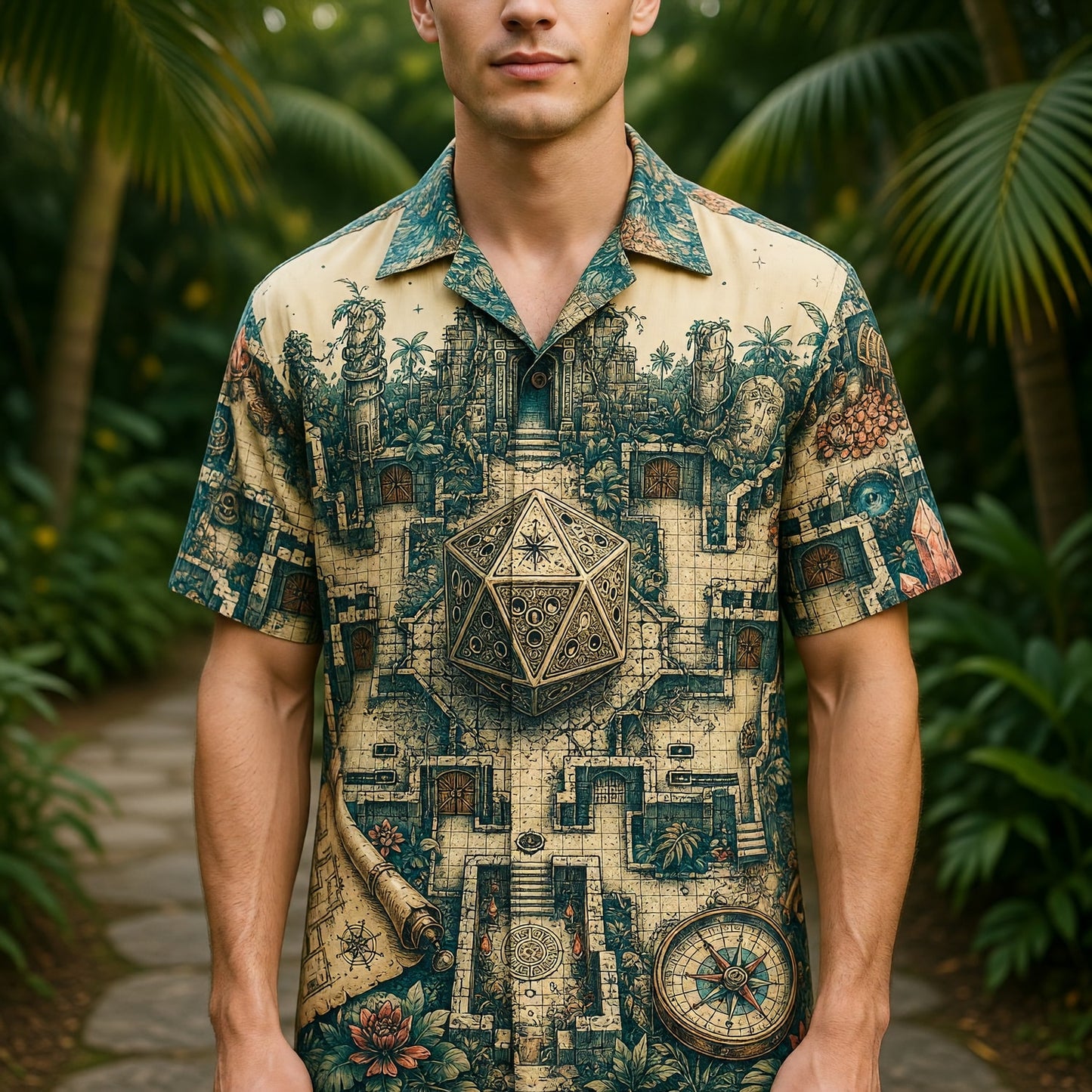 Ancient Temple Dice Hawaiian Shirt - Fantasy RPG Adventure