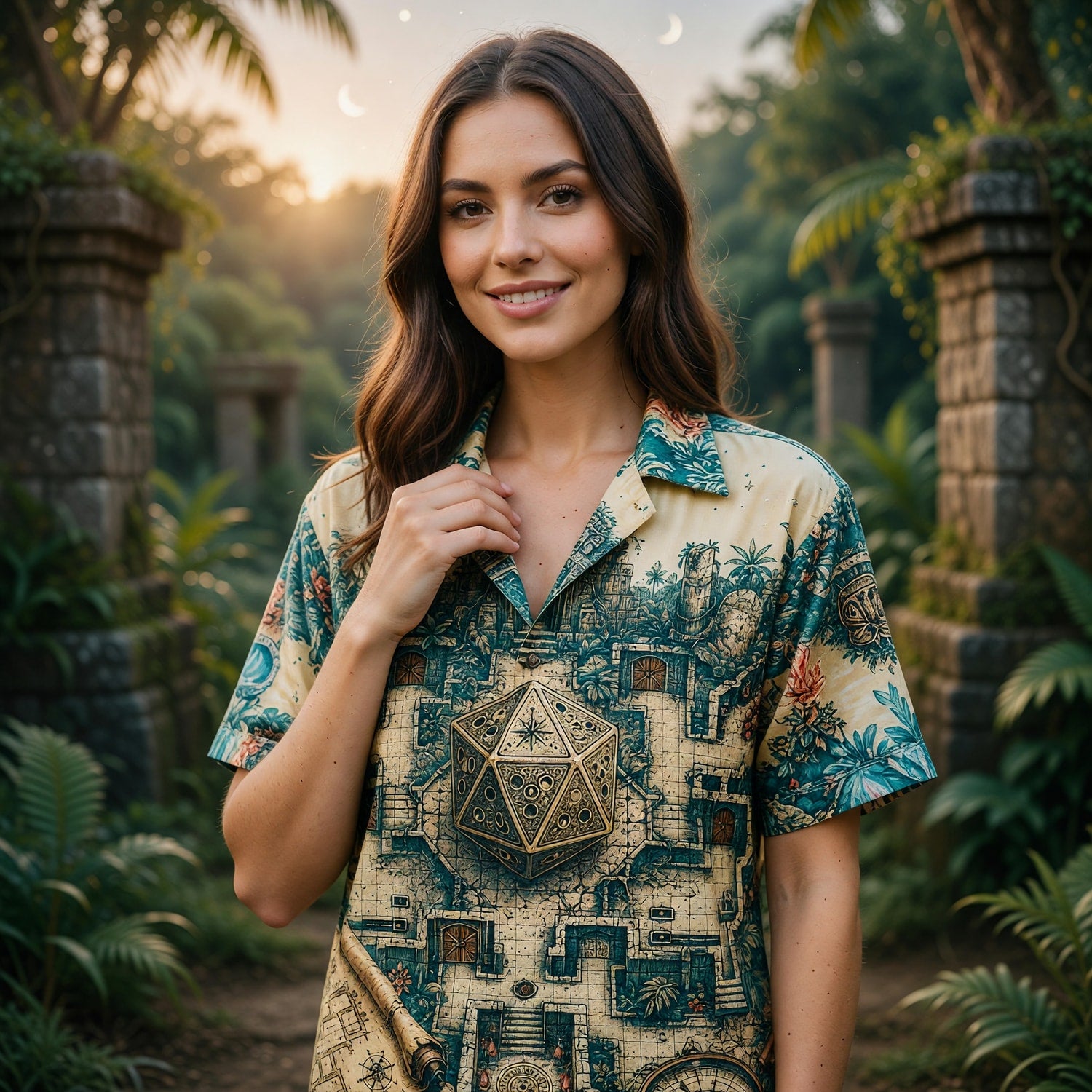 Ancient Temple Dice Hawaiian Shirt - Fantasy RPG Adventure