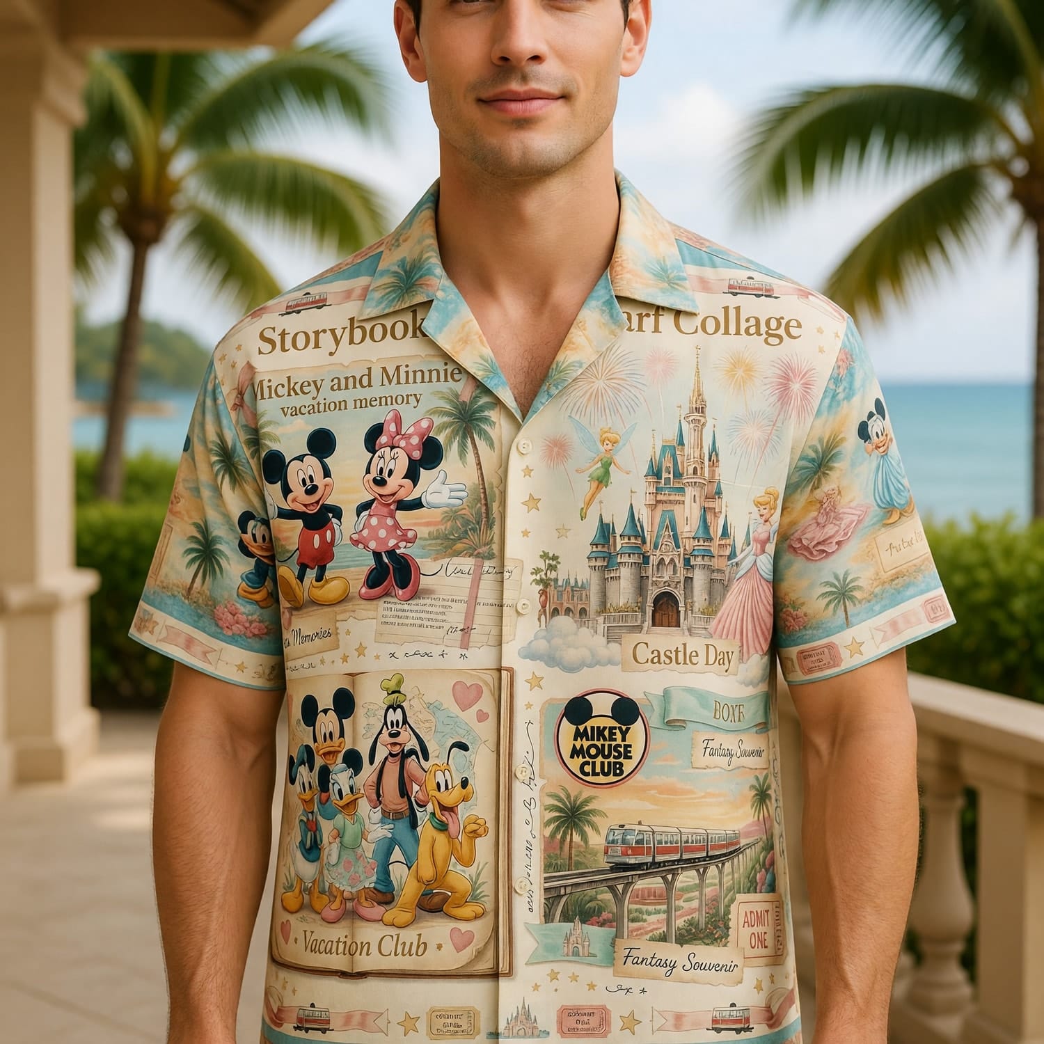 Mouse Hawaiian Shirt - Storybook Resort Vacation Collage