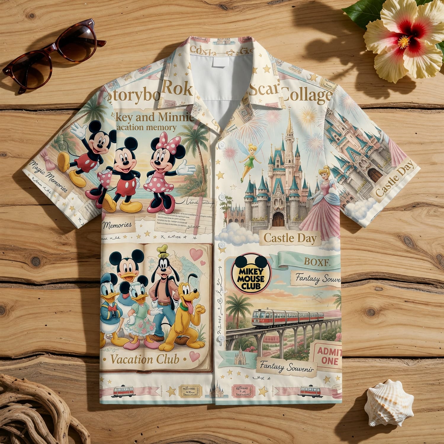 Mouse Hawaiian Shirt - Storybook Resort Vacation Collage
