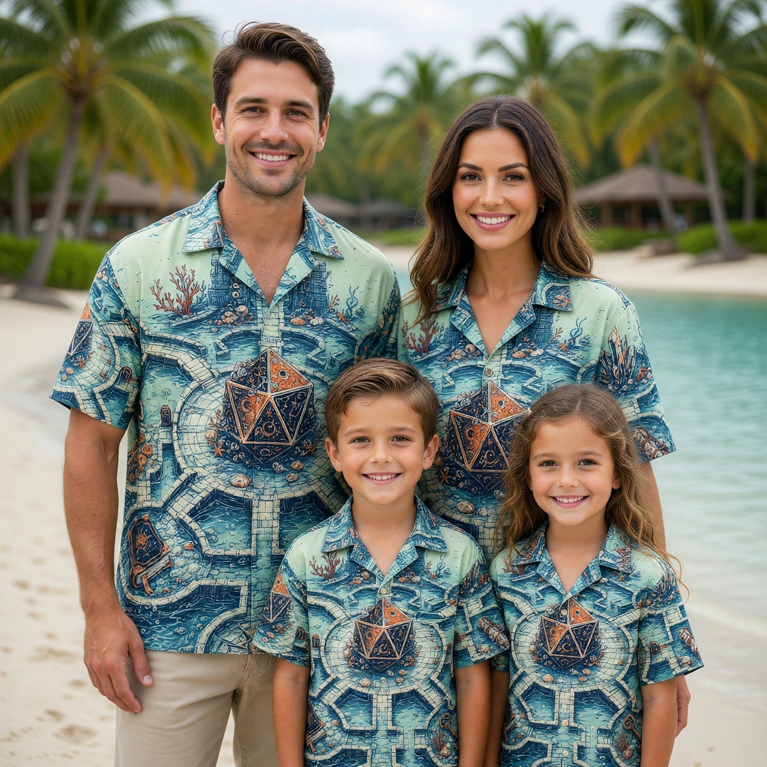 D20 Dice Hawaiian Shirt - Underwater Fantasy RPG Treasure