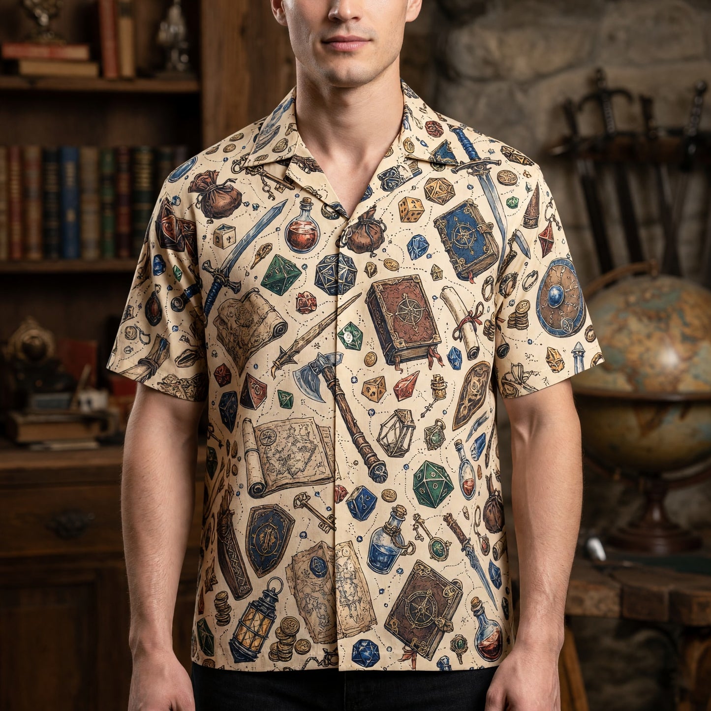 Fantasy Dungeon Hawaiian Shirt - Fantasy Tabletop RPG Dice Pattern