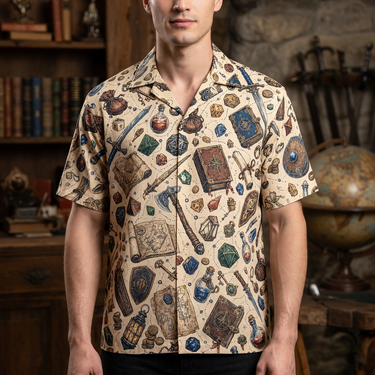 Fantasy Dungeon Hawaiian Shirt - Fantasy Tabletop RPG Dice Pattern