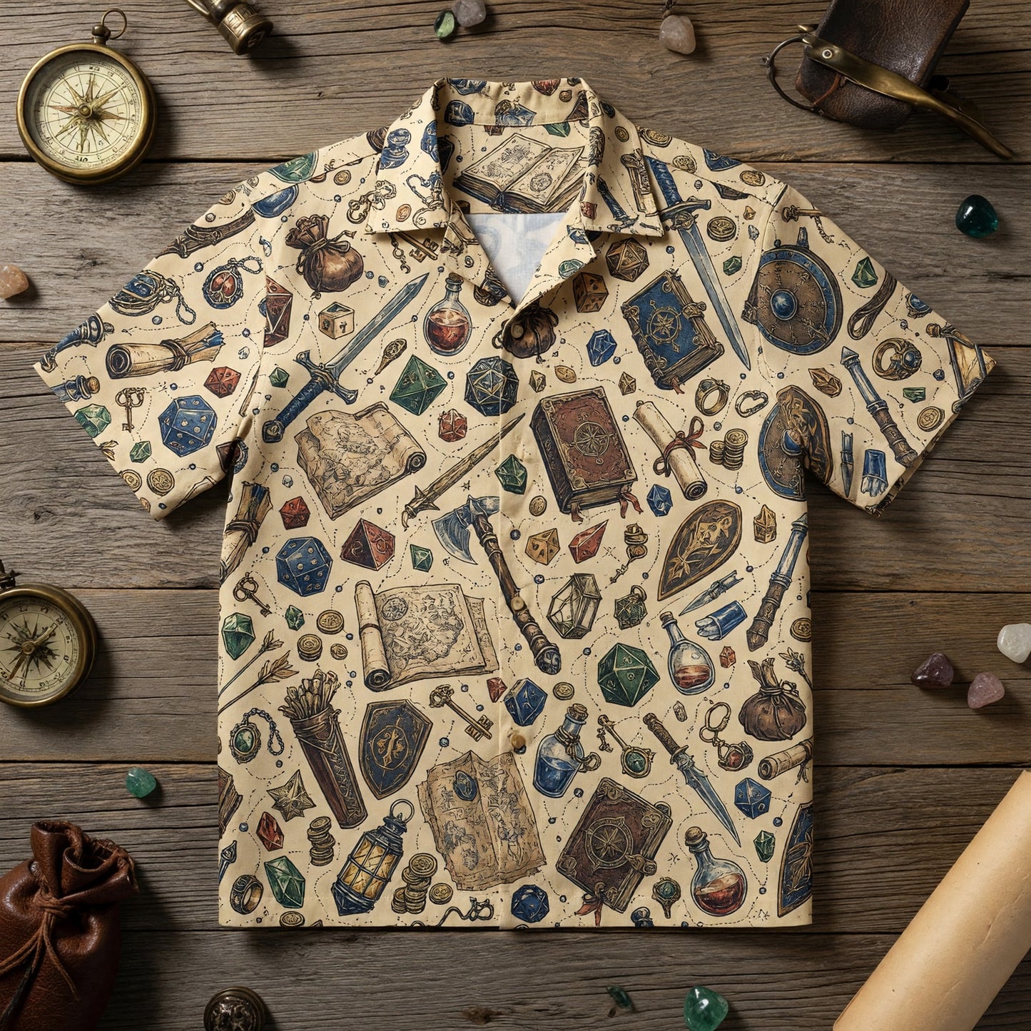 Fantasy Dungeon Hawaiian Shirt - Fantasy Tabletop RPG Dice Pattern