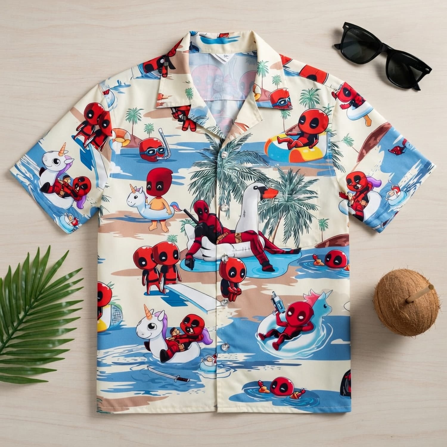 Red Mercenary Beach Party - Chibi Red Mercenary Summer Vacation Unisex Premium Hawaiian Shirt