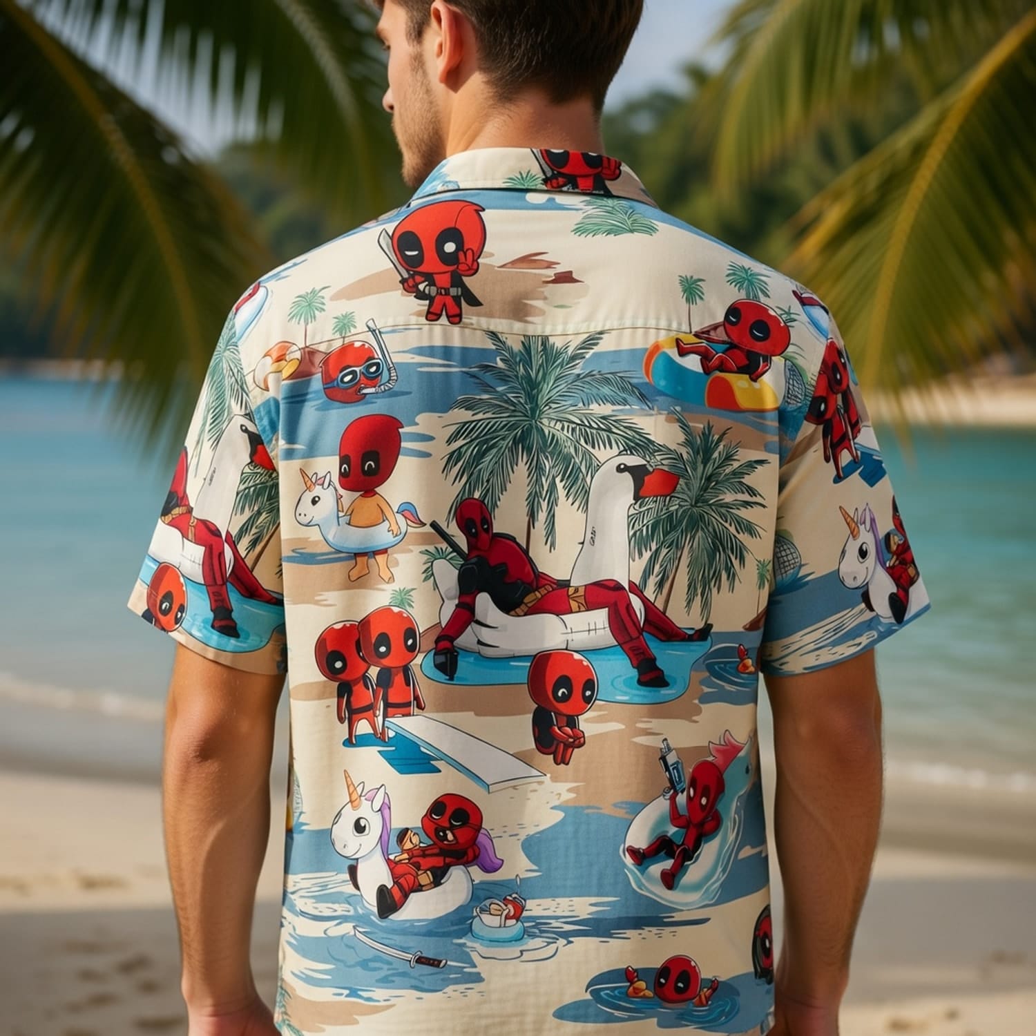 Red Mercenary Beach Party - Chibi Red Mercenary Summer Vacation Unisex Premium Hawaiian Shirt