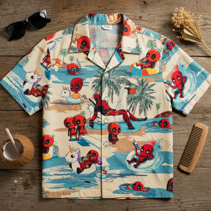 Red Mercenary Beach Party - Chibi Red Mercenary Summer Vacation Unisex Premium Hawaiian Shirt
