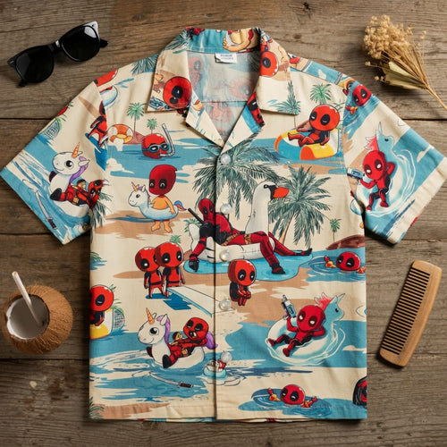 Red Mercenary Beach Party - Chibi Red Mercenary Summer Vacation Unisex Premium Hawaiian Shirt
