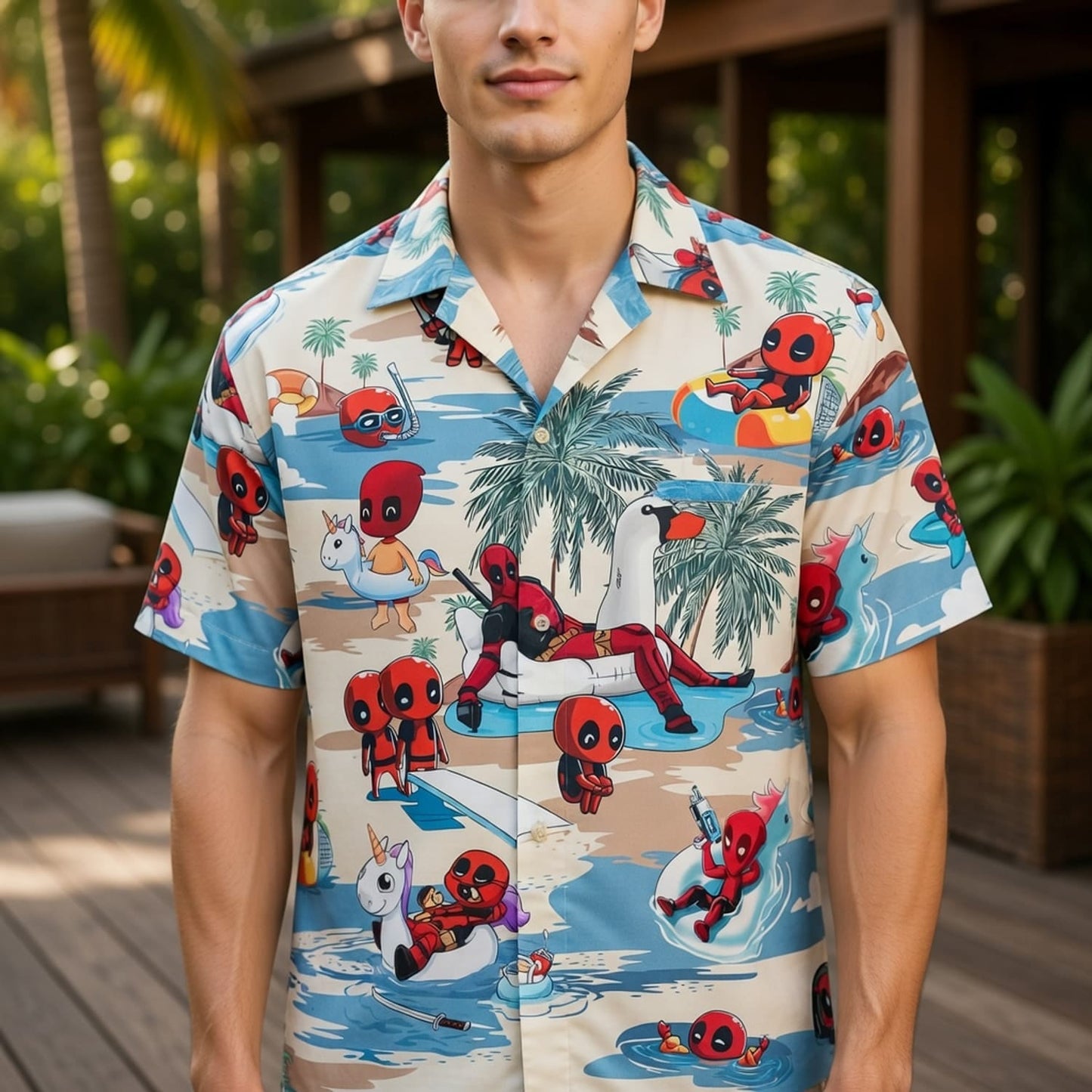 Red Mercenary Beach Party - Chibi Red Mercenary Summer Vacation Unisex Premium Hawaiian Shirt