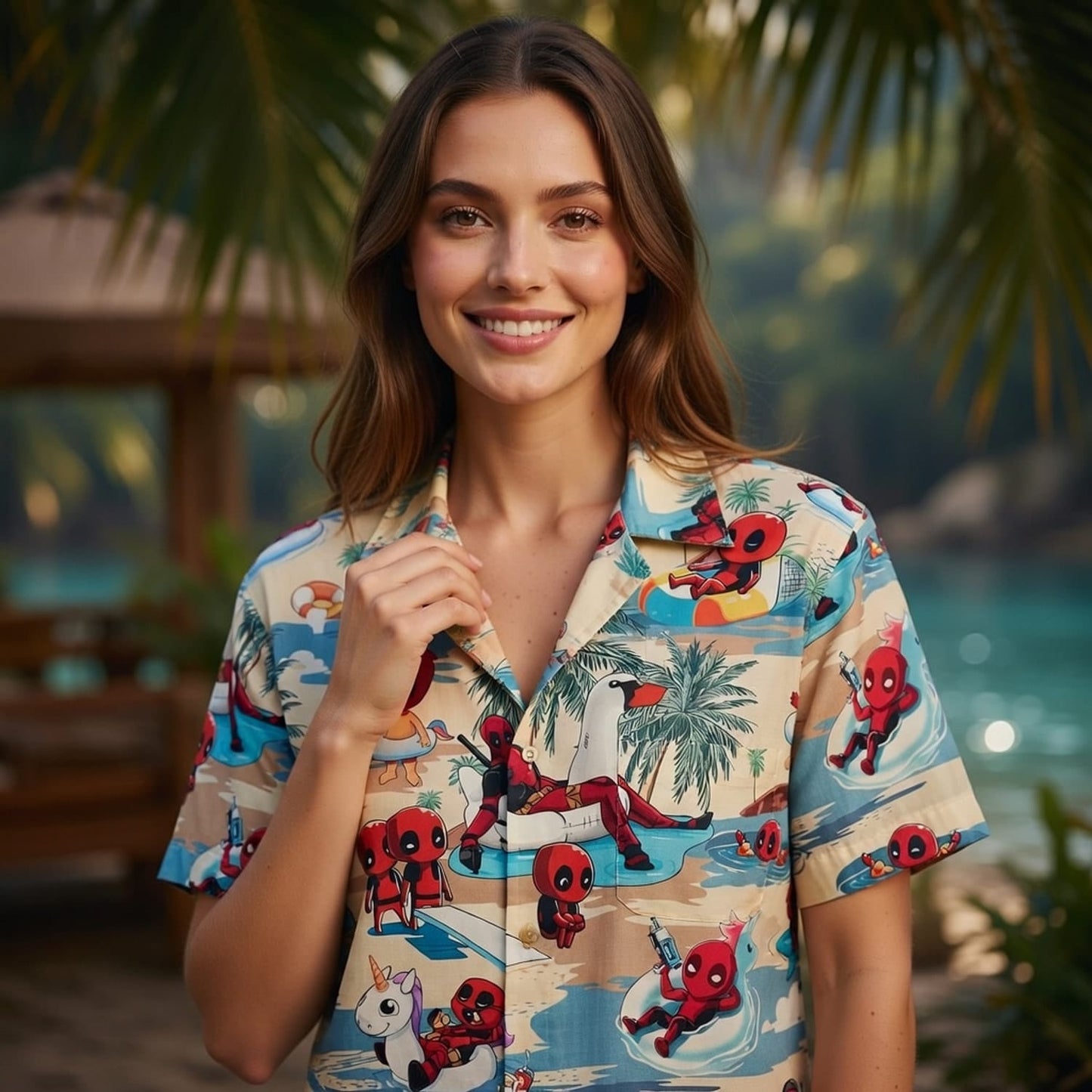 Red Mercenary Beach Party - Chibi Red Mercenary Summer Vacation Unisex Premium Hawaiian Shirt