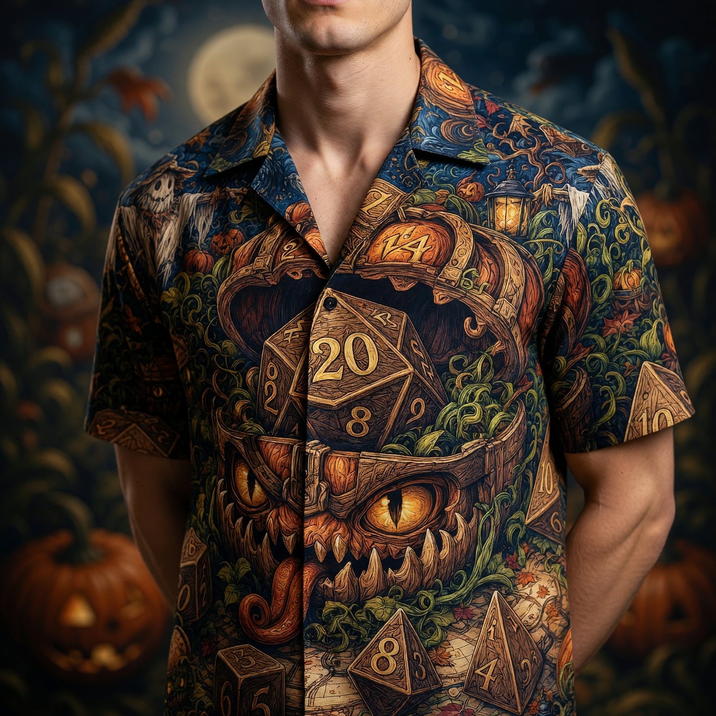 Mimic Dice Halloween Hawaiian Shirt - Fantasy RPG Autumn Pattern
