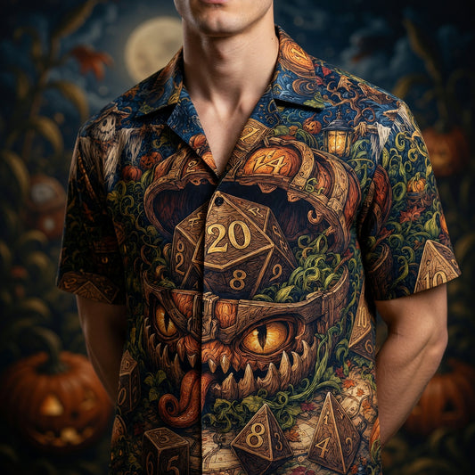 Mimic Dice Halloween Hawaiian Shirt - Fantasy RPG Autumn Pattern
