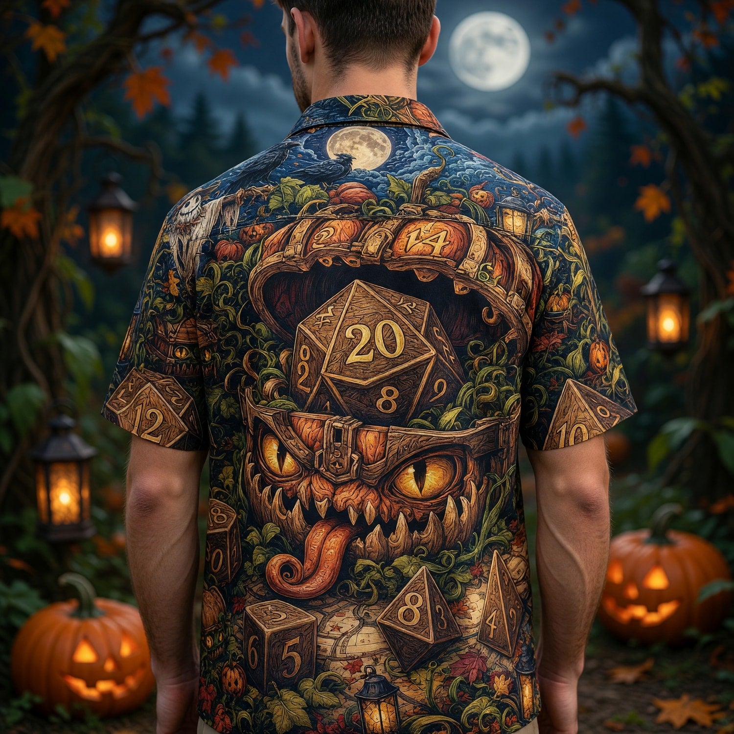 Mimic Dice Halloween Hawaiian Shirt - Fantasy RPG Autumn Pattern