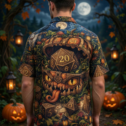 Mimic Dice Halloween Hawaiian Shirt - Fantasy RPG Autumn Pattern