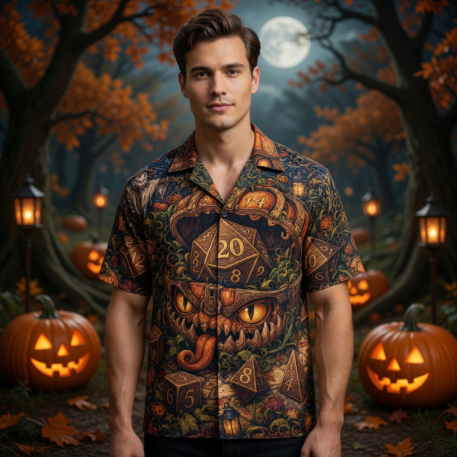 Mimic Dice Halloween Hawaiian Shirt - Fantasy RPG Autumn Pattern