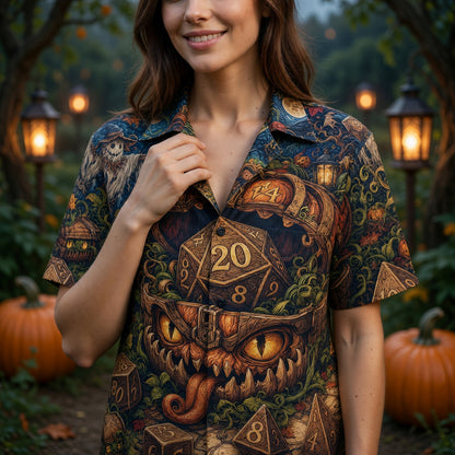 Mimic Dice Halloween Hawaiian Shirt - Fantasy RPG Autumn Pattern