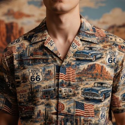 America 250 Classic Road Trip Classic Car 1776-2026 Vintage Patriotic USA Premium Hawaiian Shirt - HWL7WU5001