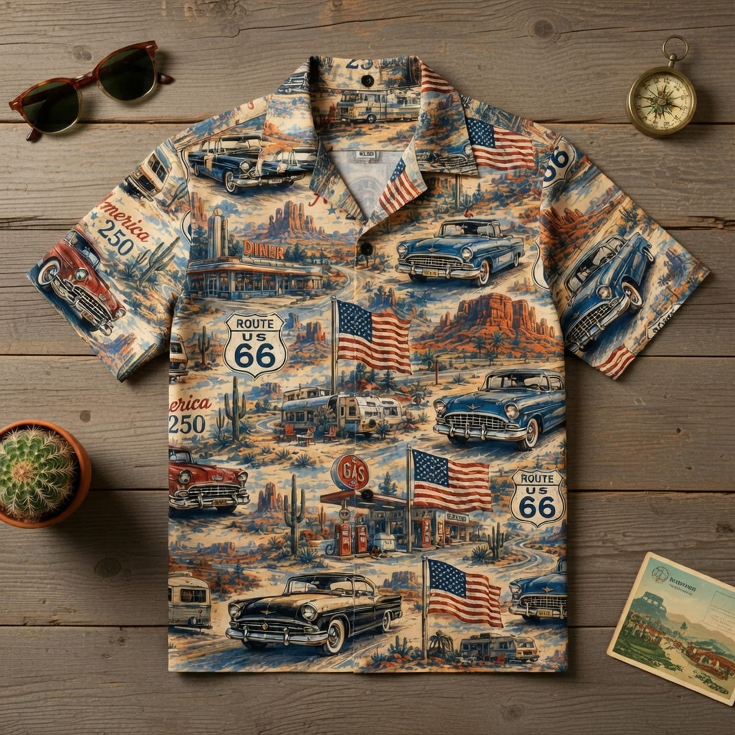 America 250 Classic Road Trip Classic Car 1776-2026 Vintage Patriotic USA Premium Hawaiian Shirt - HWL7WU5001
