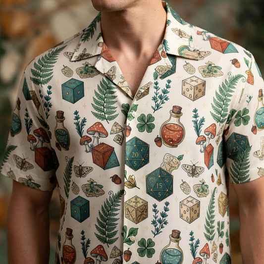 Dice Fantasy Hawaiian Shirt - RPG Mushroom Potion Pattern