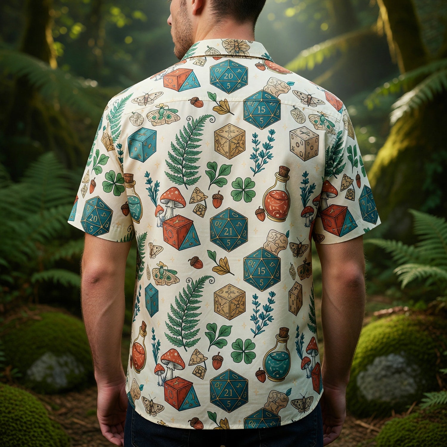Dice Fantasy Hawaiian Shirt - RPG Mushroom Potion Pattern