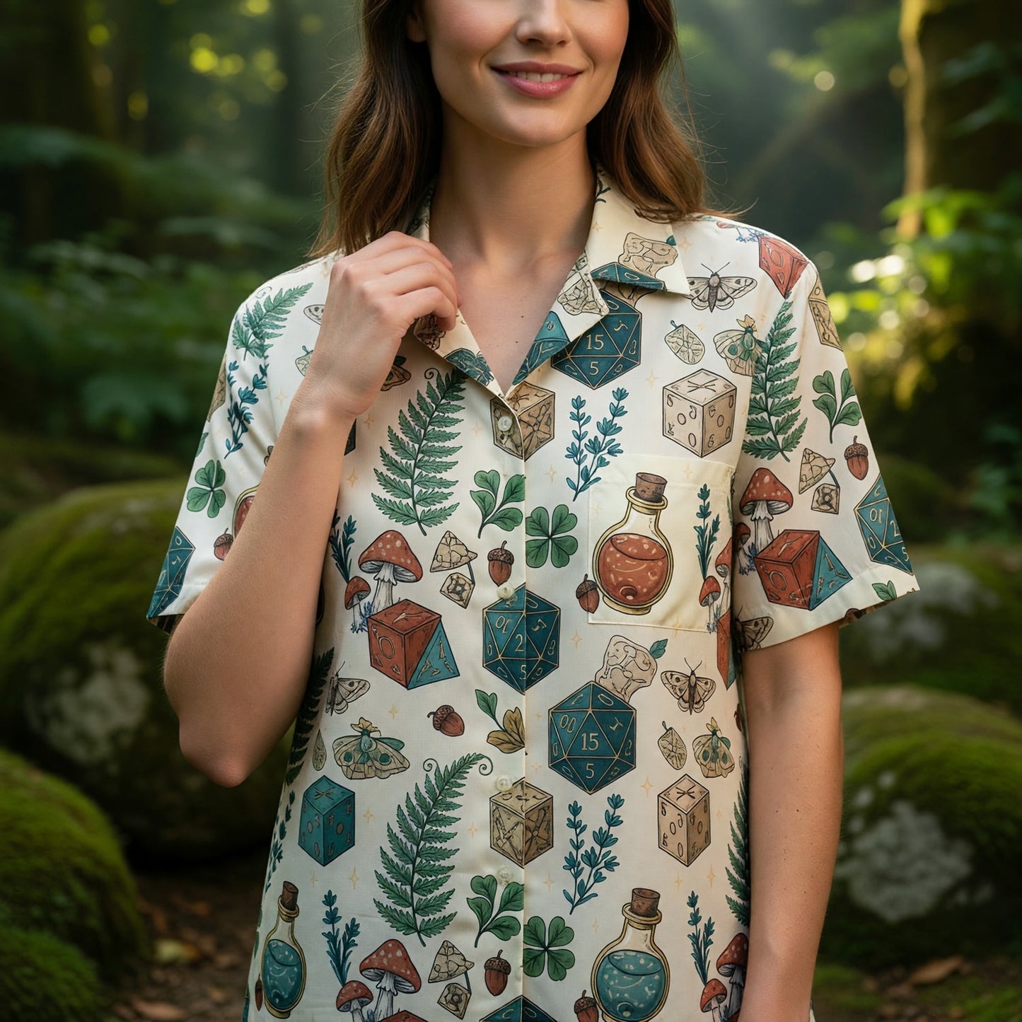 Dice Fantasy Hawaiian Shirt - RPG Mushroom Potion Pattern